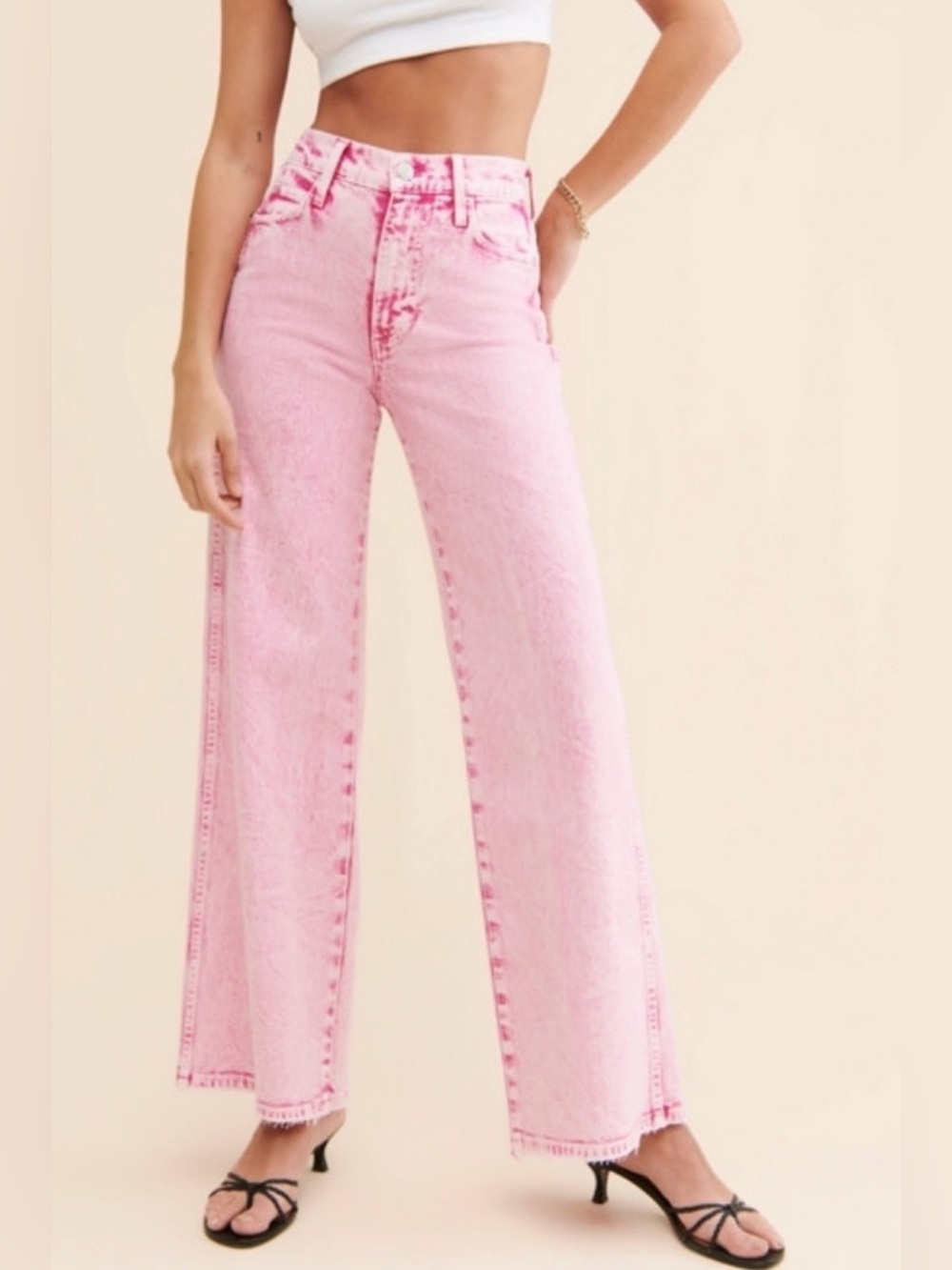 AMO FRIDA Wide Leg Acid Wash Pink Jeans - Raspberry Size 25 EUC